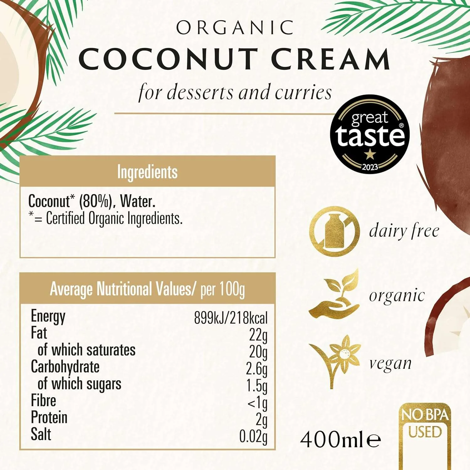 Biona Organic Coconut Cream 400ml - Image 2