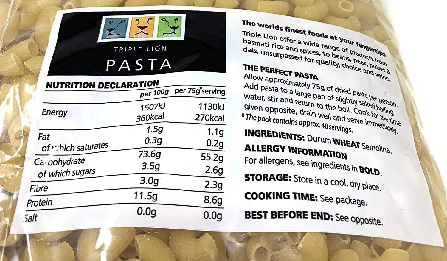 Triple Lion Elbow Macaroni Pasta 3kg - Image 2